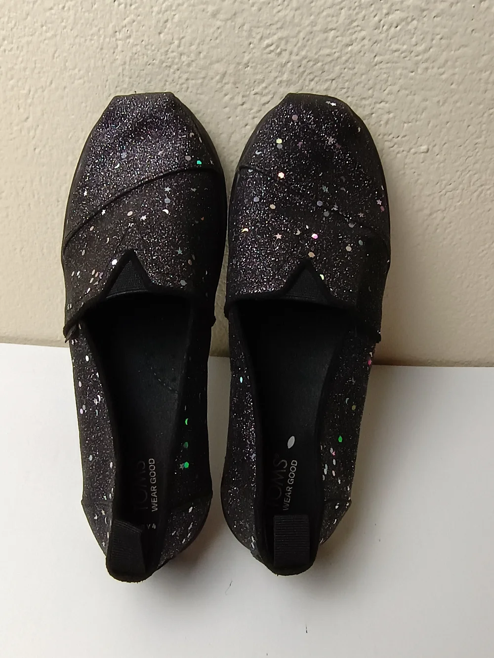 Toms Alpargata Classic Youth 4 Black Cosmic Glitter Slip-On Canvas Flat Shoes
